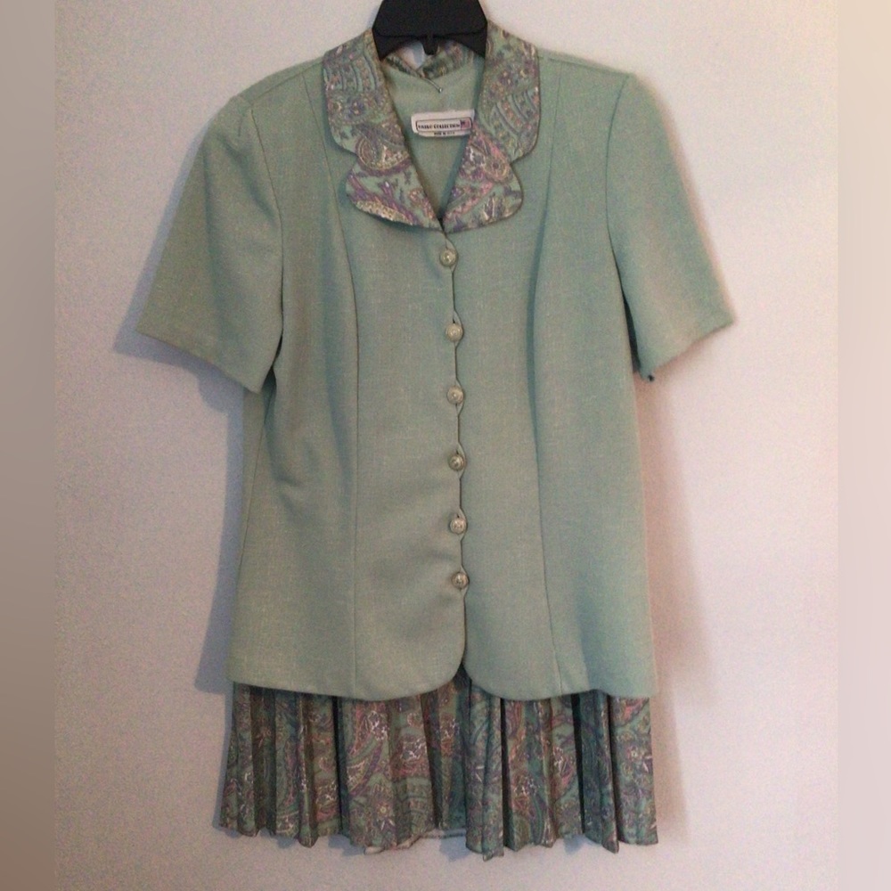 Pablo Connection Vintage Green Midi Skirt & Jacket Set. Size 12.